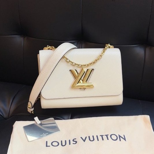 閒置新 路易威登/Louis Vuitton 白色金扣Twist鏈條包 中號 芯片款-6