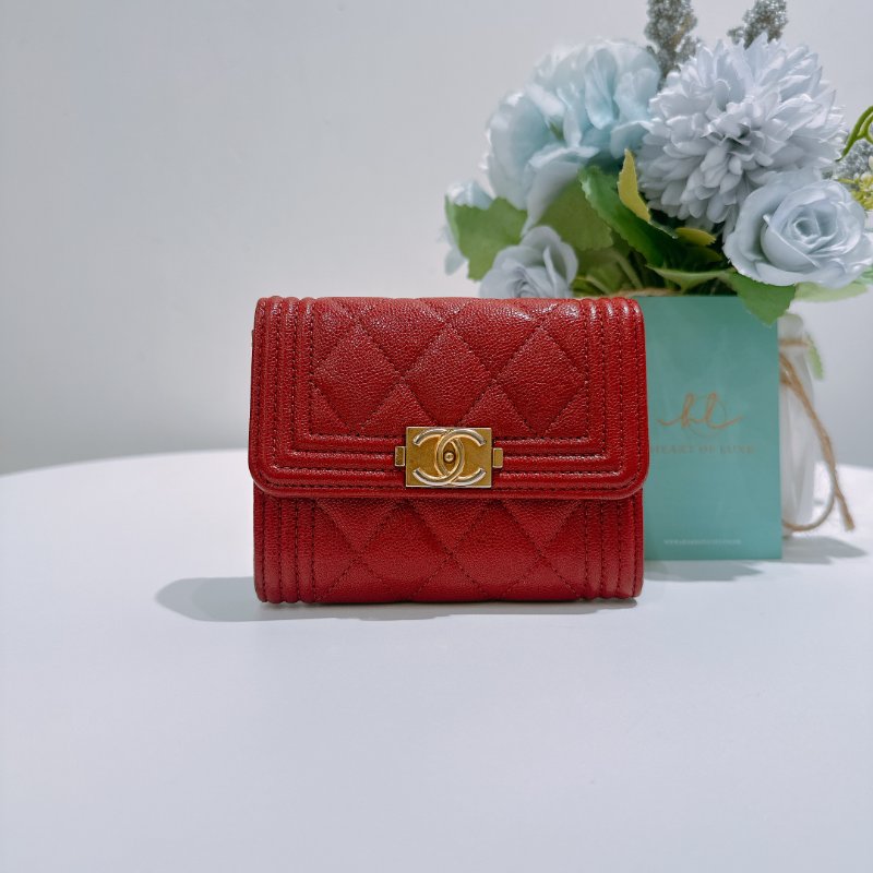 TW4830 Chanel 香奈兒 翻蓋 boy款 大卡包 荔枝皮Boy Coin Cardholder Caviar Red x GHW-0