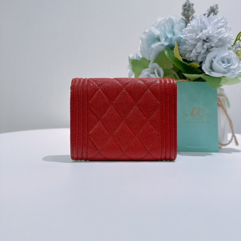 TW4830 Chanel 香奈兒 翻蓋 boy款 大卡包 荔枝皮Boy Coin Cardholder Caviar Red x GHW-1
