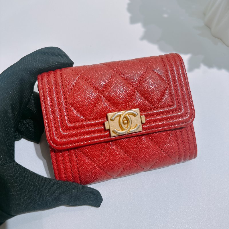TW4830 Chanel 香奈兒 翻蓋 boy款 大卡包 荔枝皮Boy Coin Cardholder Caviar Red x GHW-6