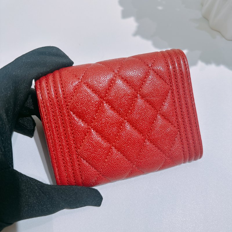 TW4830 Chanel 香奈兒 翻蓋 boy款 大卡包 荔枝皮Boy Coin Cardholder Caviar Red x GHW-7