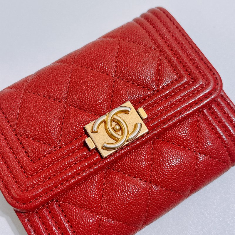 TW4830 Chanel 香奈兒 翻蓋 boy款 大卡包 荔枝皮Boy Coin Cardholder Caviar Red x GHW-8
