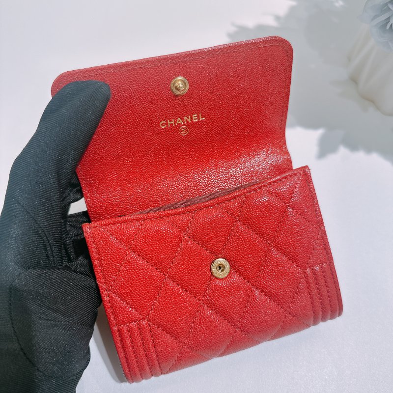 TW4830 Chanel 香奈兒 翻蓋 boy款 大卡包 荔枝皮Boy Coin Cardholder Caviar Red x GHW-9