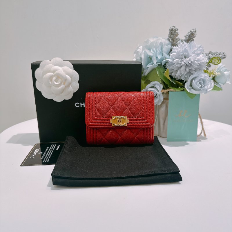TW4830 Chanel 香奈兒 翻蓋 boy款 大卡包 荔枝皮Boy Coin Cardholder Caviar Red x GHW-14