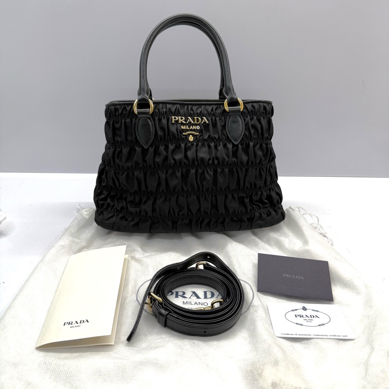 PRADA 普拉達 黑色尼龍NAPPA手提斜背2WAY包 1BA173-2