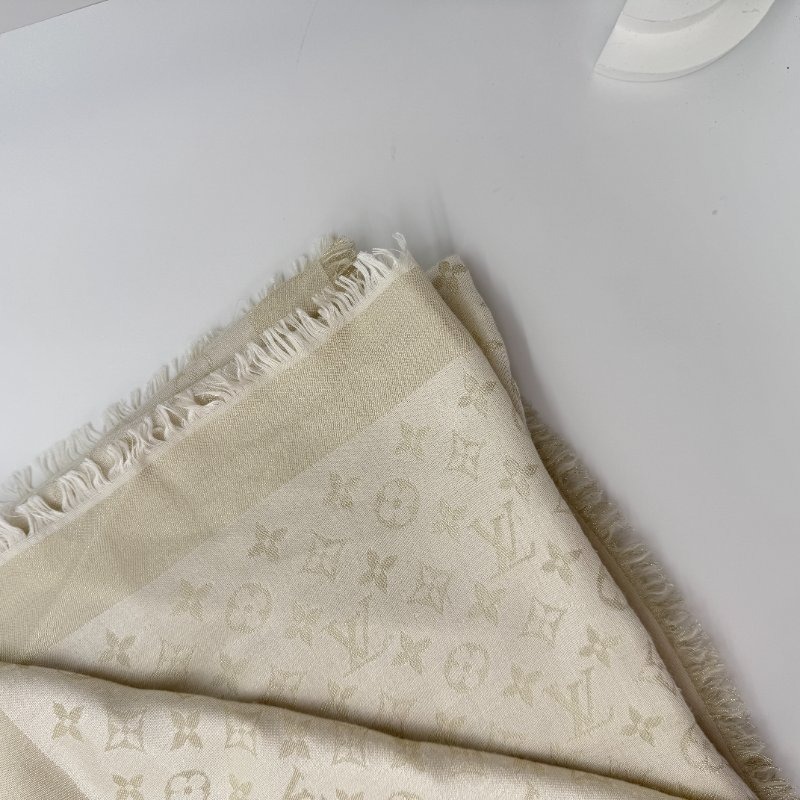 Louis Vuitton 路易威登 Monogram Shine 米色 香檳金色 絲綢 羊毛 混紡披肩 圍巾-4