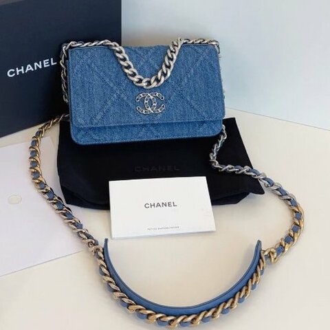 近新品 香奈兒/Chanel 19bag繫列丹寧Woc鏈條包 芯片款
