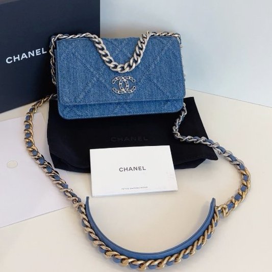 近新品 香奈兒/Chanel 19bag繫列丹寧Woc鏈條包 芯片款-0
