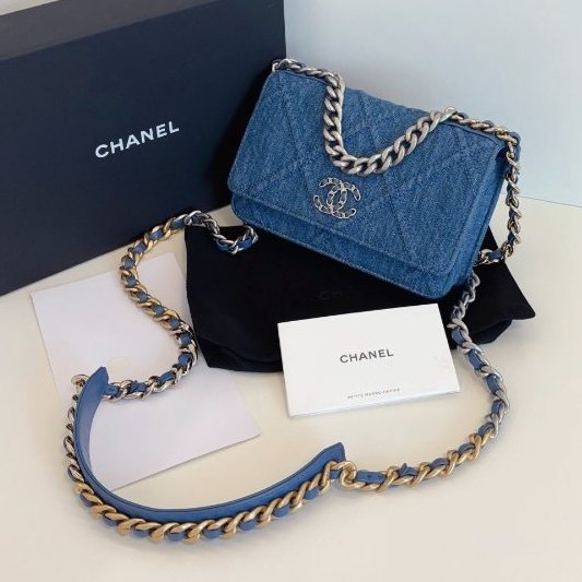 近新品 香奈兒/Chanel 19bag繫列丹寧Woc鏈條包 芯片款-2