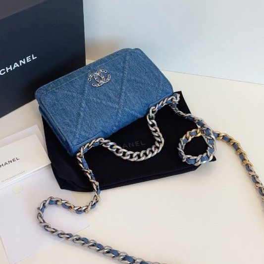近新品 香奈兒/Chanel 19bag繫列丹寧Woc鏈條包 芯片款-3