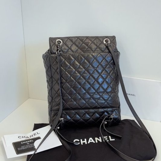 香奈兒/Chanel 黑銀油蠟牛皮 薩爾茨堡雙肩包 中號-6