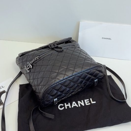 香奈兒/Chanel 黑銀油蠟牛皮 薩爾茨堡雙肩包 中號-7