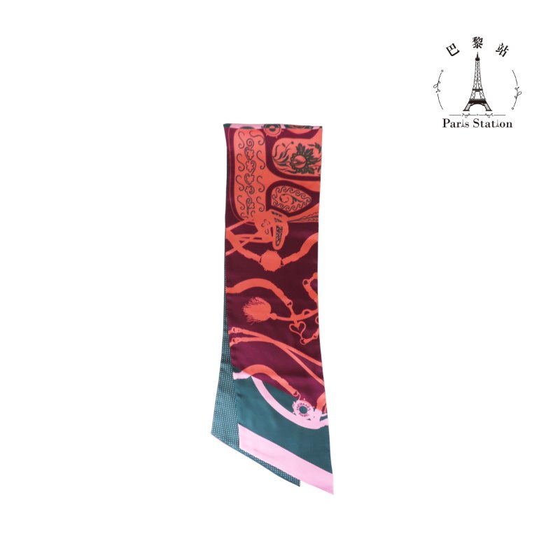 【巴黎站二手名牌專賣店】＊現貨＊HERMES 愛馬仕 真品＊亞馬遜祭典 Maxi Twilly 絕美粉色拼接點鑽 絲巾/長條巾-0