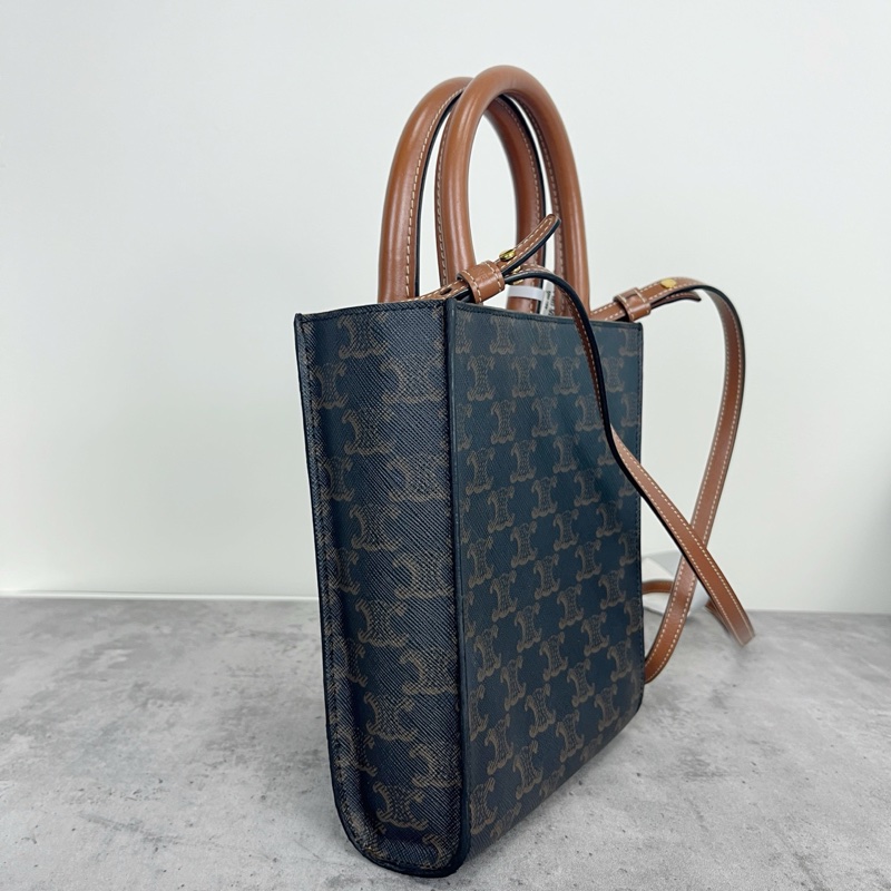 正品 賽琳Celine 琴譜印花黃褐色小號手提包斜背包-4