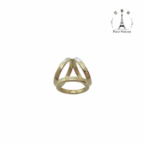 【巴黎站二手名牌專賣店】＊現貨＊HERMES 愛馬仕 真品＊ Trio Scarf Ring 經典三環設計絲巾環 (香檳金/絲巾扣)