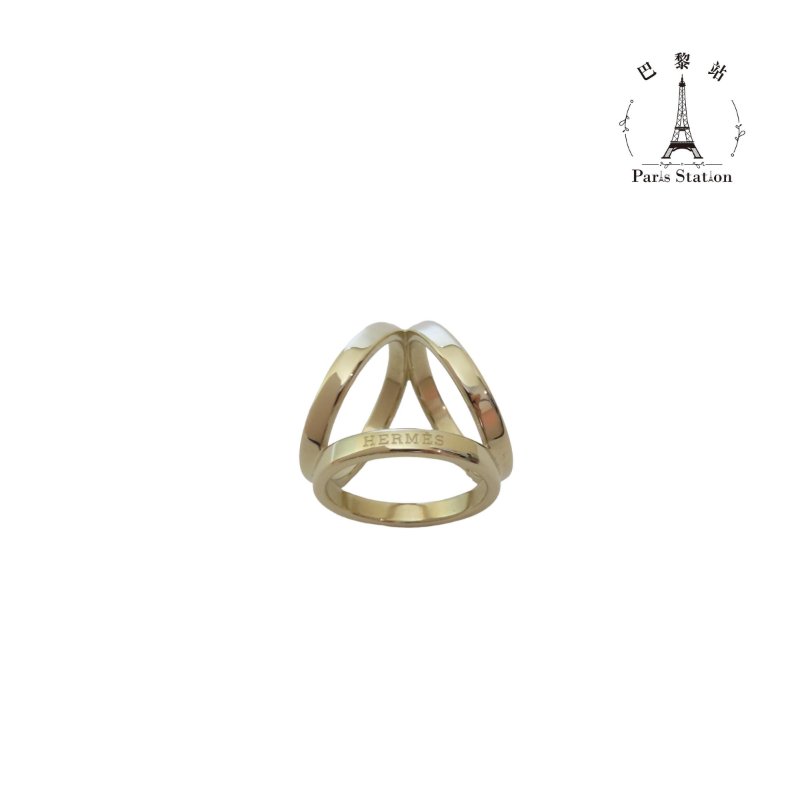 【巴黎站二手名牌專賣店】＊現貨＊HERMES 愛馬仕 真品＊ Trio Scarf Ring 經典三環設計絲巾環 (香檳金/絲巾扣)-0