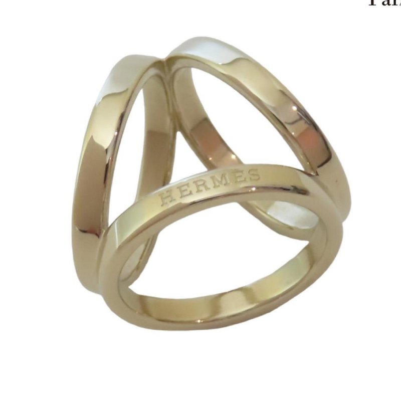 【巴黎站二手名牌專賣店】＊現貨＊HERMES 愛馬仕 真品＊ Trio Scarf Ring 經典三環設計絲巾環 (香檳金/絲巾扣)-4