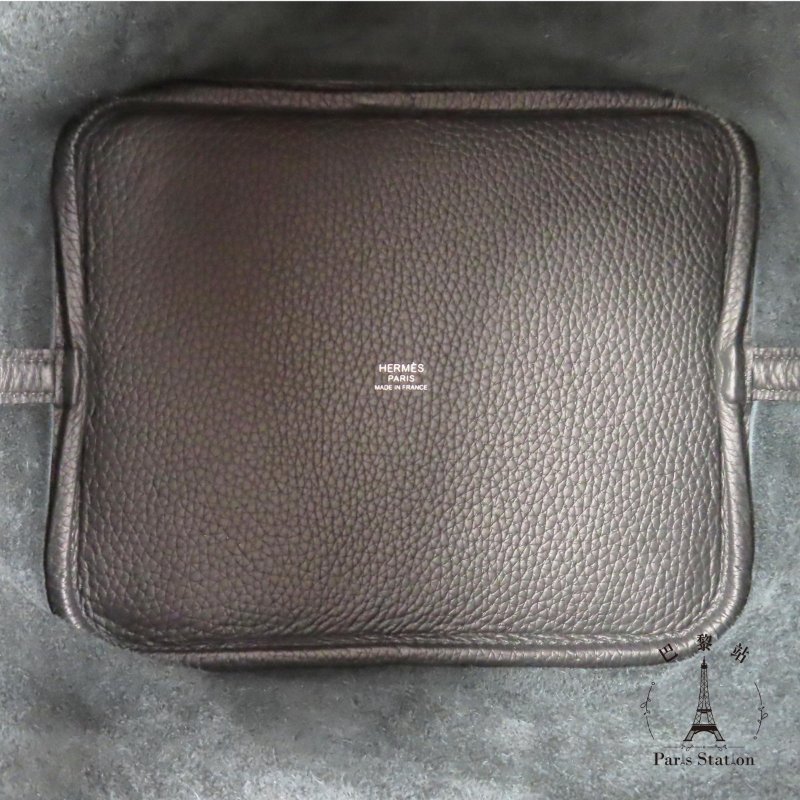【巴黎站二手名牌專賣店】＊現貨＊HERMES 愛馬仕 真品＊U刻 PICOTIN 18黑色皮革金釦手提包 菜籃子-3