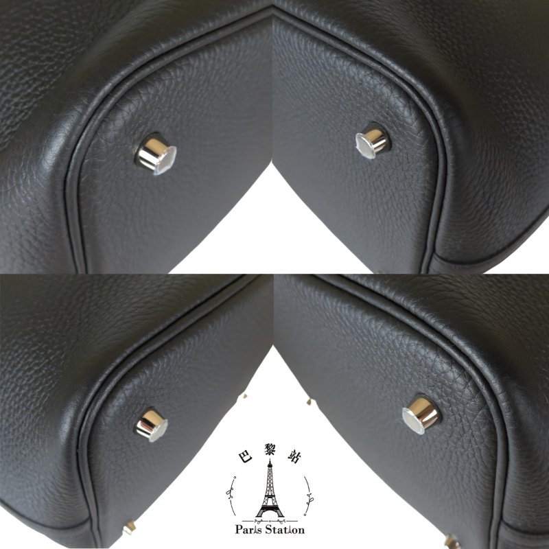 【巴黎站二手名牌專賣店】＊現貨＊HERMES 愛馬仕 真品＊U刻 PICOTIN 18黑色皮革金釦手提包 菜籃子-4