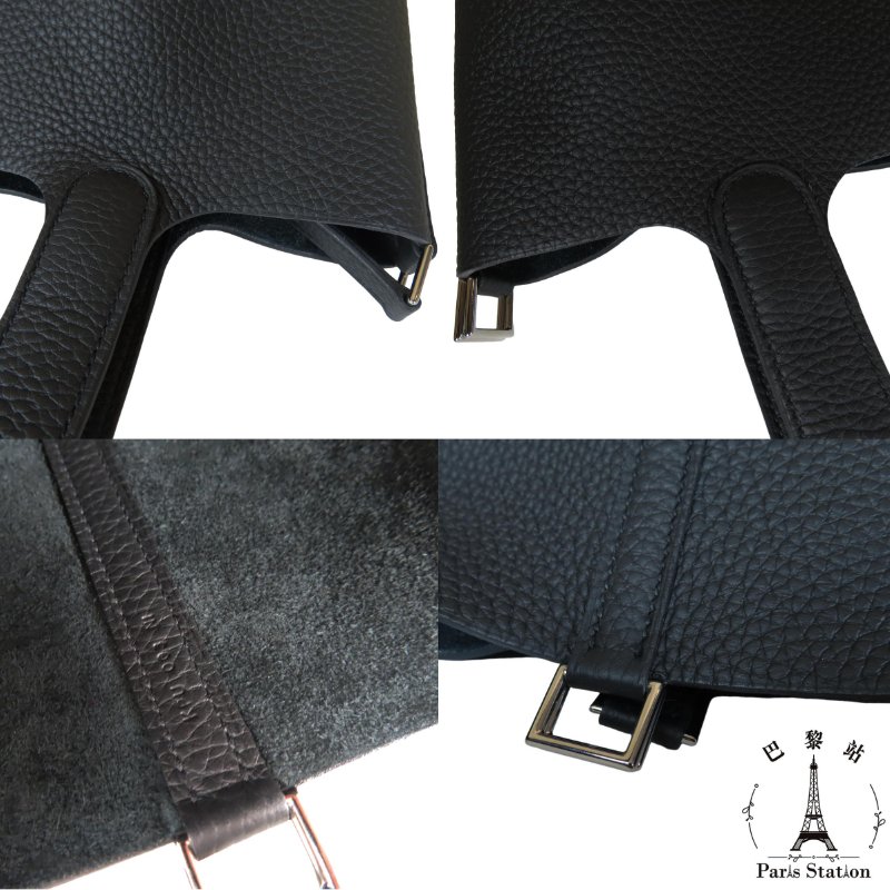【巴黎站二手名牌專賣店】＊現貨＊HERMES 愛馬仕 真品＊U刻 PICOTIN 18黑色皮革金釦手提包 菜籃子-5