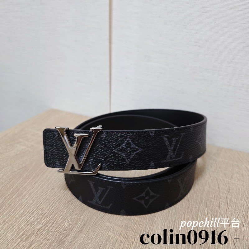 [品況優🥨] LV黑灰老花鎢金銀釦雙面用皮帶-0