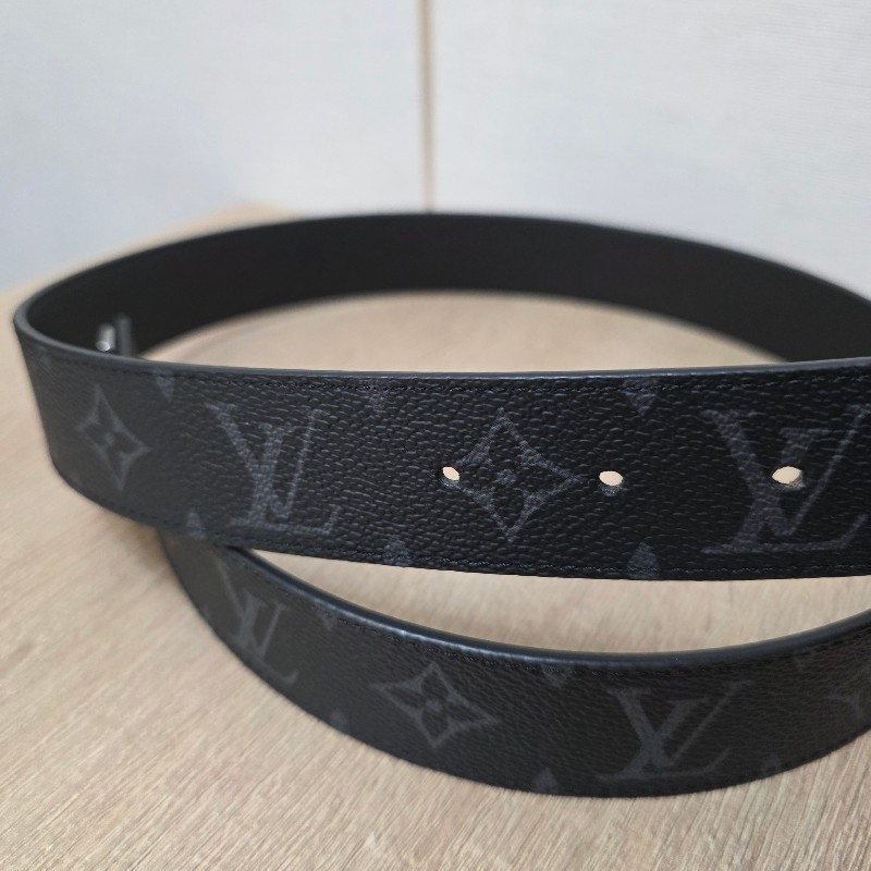 [品況優🥨] LV黑灰老花鎢金銀釦雙面用皮帶-12