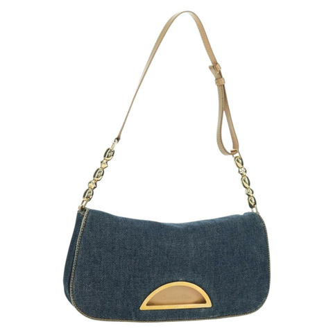 Christian Dior Maris Pearl 單肩包 牛仔布 海軍藍 金色 正品 177688V