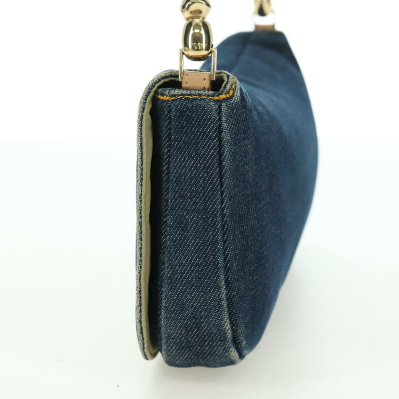 【日本直送】Christian Dior Maris Pearl 單肩包 牛仔布 海軍藍 金色 正品 177688V-2