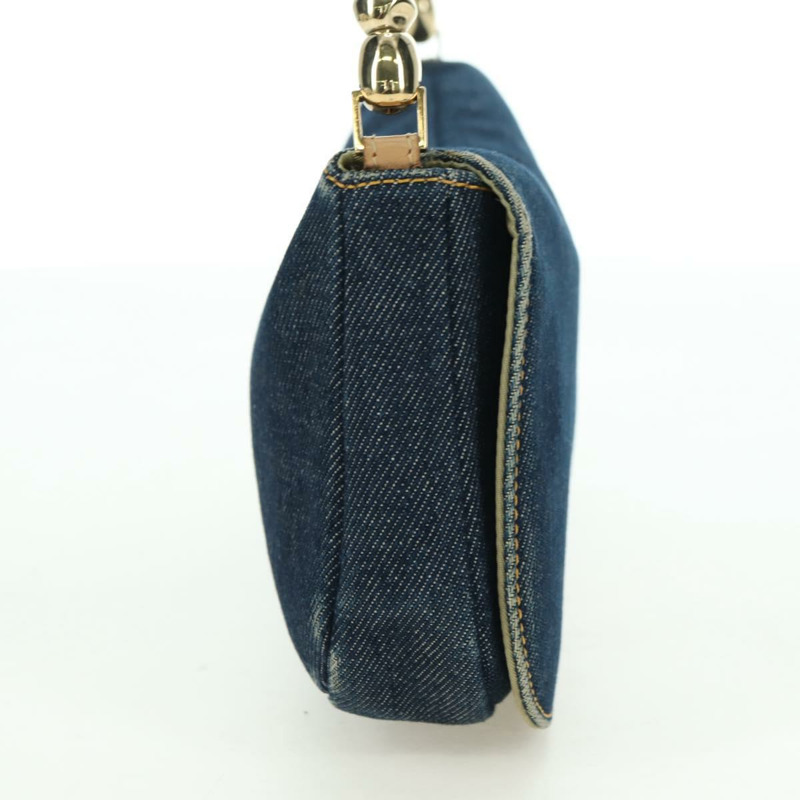 【日本直送】Christian Dior Maris Pearl 單肩包 牛仔布 海軍藍 金色 正品 177688V-3