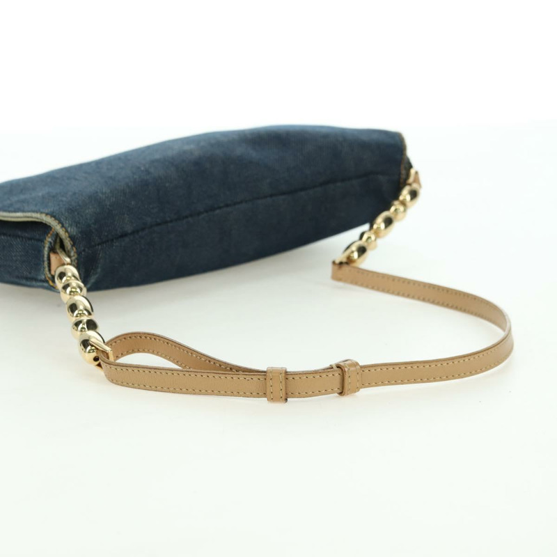 【日本直送】Christian Dior Maris Pearl 單肩包 牛仔布 海軍藍 金色 正品 177688V-6
