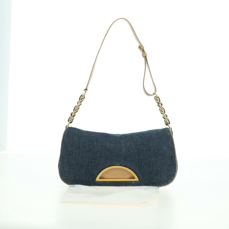 【日本直送】Christian Dior Maris Pearl 單肩包 牛仔布 海軍藍 金色 正品 177688V-11