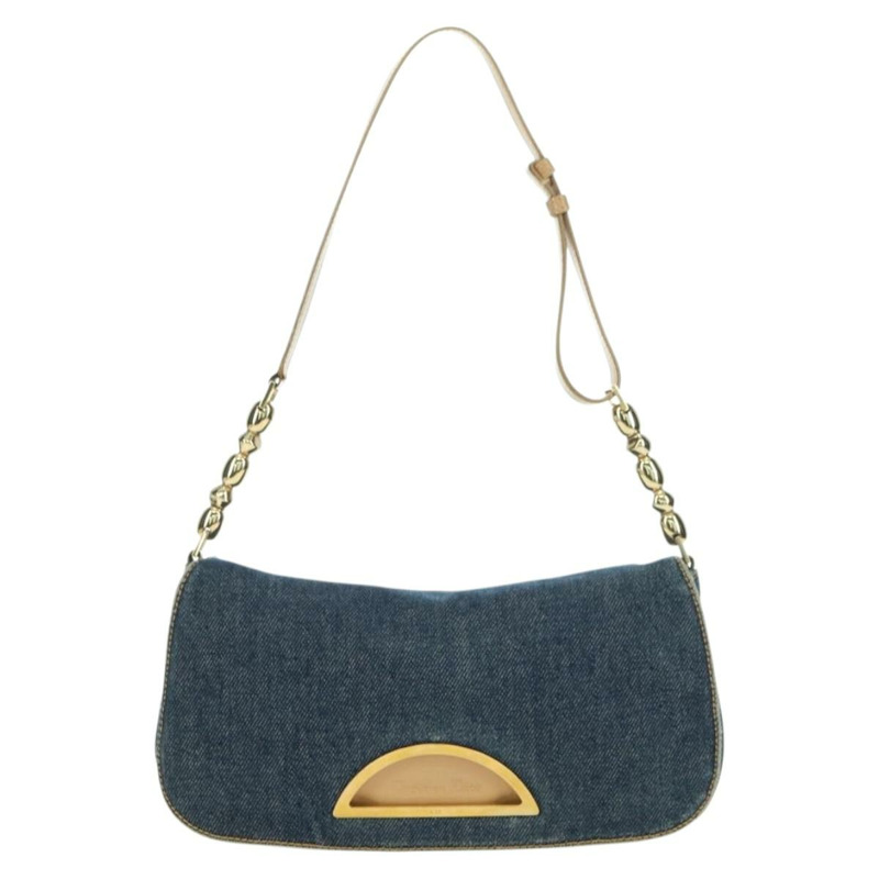 【日本直送】Christian Dior Maris Pearl 單肩包 牛仔布 海軍藍 金色 正品 177688V-12
