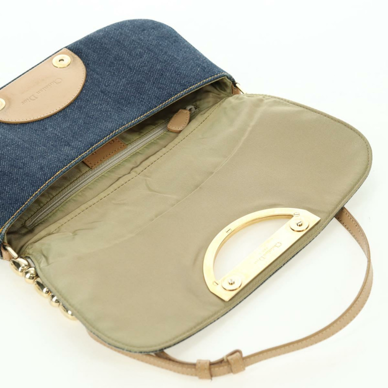 【日本直送】Christian Dior Maris Pearl 單肩包 牛仔布 海軍藍 金色 正品 177688V-19
