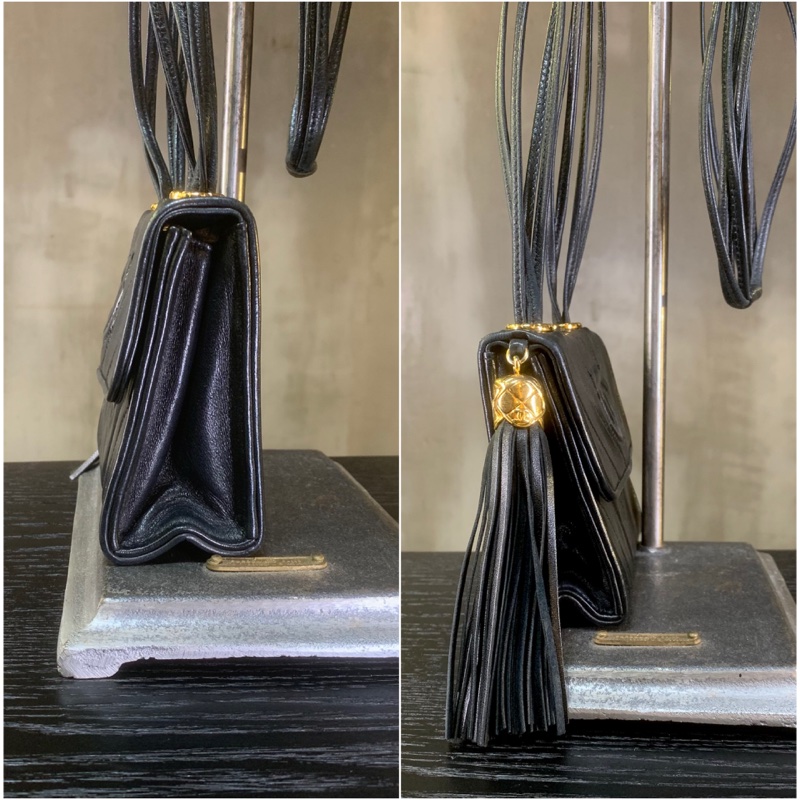 香奈兒黑色羊皮流蘇肩包 Chanel Vintage Lambskin Shoulder Bag with Tassel In Black-2