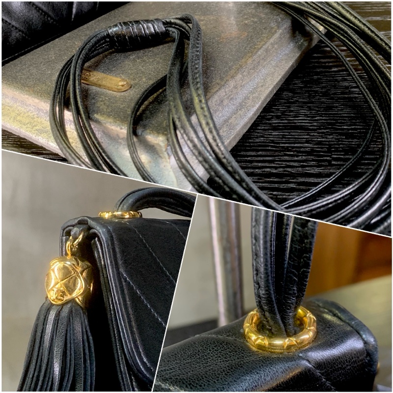 香奈兒黑色羊皮流蘇肩包 Chanel Vintage Lambskin Shoulder Bag with Tassel In Black-4