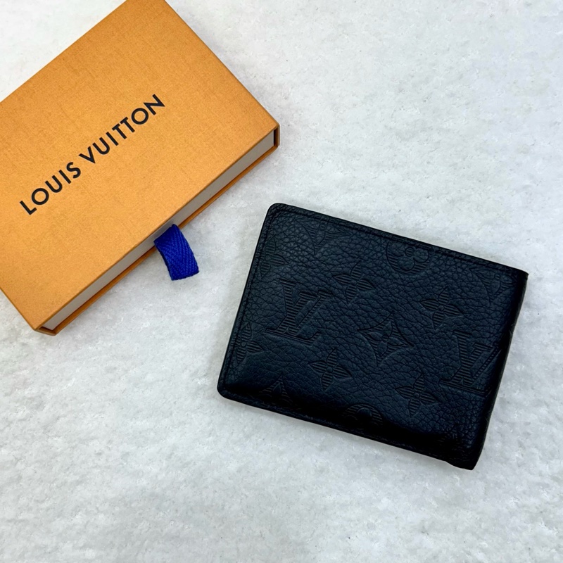 Louis Vuitton LV黑色Monogram Shadow壓紋牛皮Multiple對開短夾 男用短夾 皮夾 錢包 M62901-4