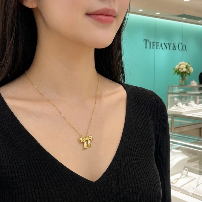 經典雋永 Tiffany & Co. 90年代 Vintage 750 18K金 蝴蝶結絲帶 項鍊 吊墜 項鏈-0