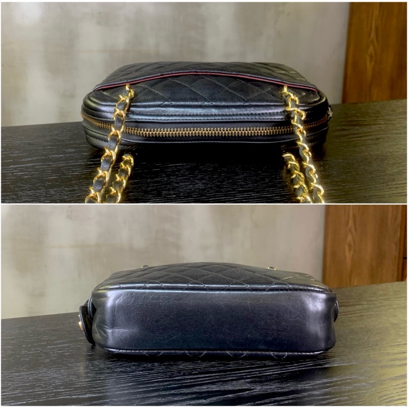香奈兒菱格紋雙鏈帶單肩包 Chanel Vintage Black Gold Diamond Quilted With 24k Gold-Plate Double Chain Camera Bag-3