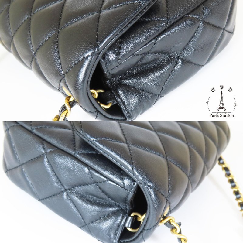 【巴黎站二手名牌專賣店】＊現貨＊CHANEL香奈兒真品＊黑色菱格紋牛皮愛心鏈方胖子斜背鍊包 口蓋包-7