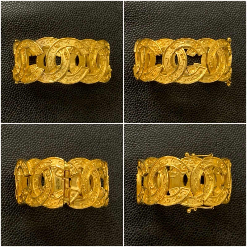 Rare Chanel Vintage Grapevine Motif Cuff Bracelet In 24k Gold-Plate 香奈兒全CC Logo葡萄藤手鐲-1