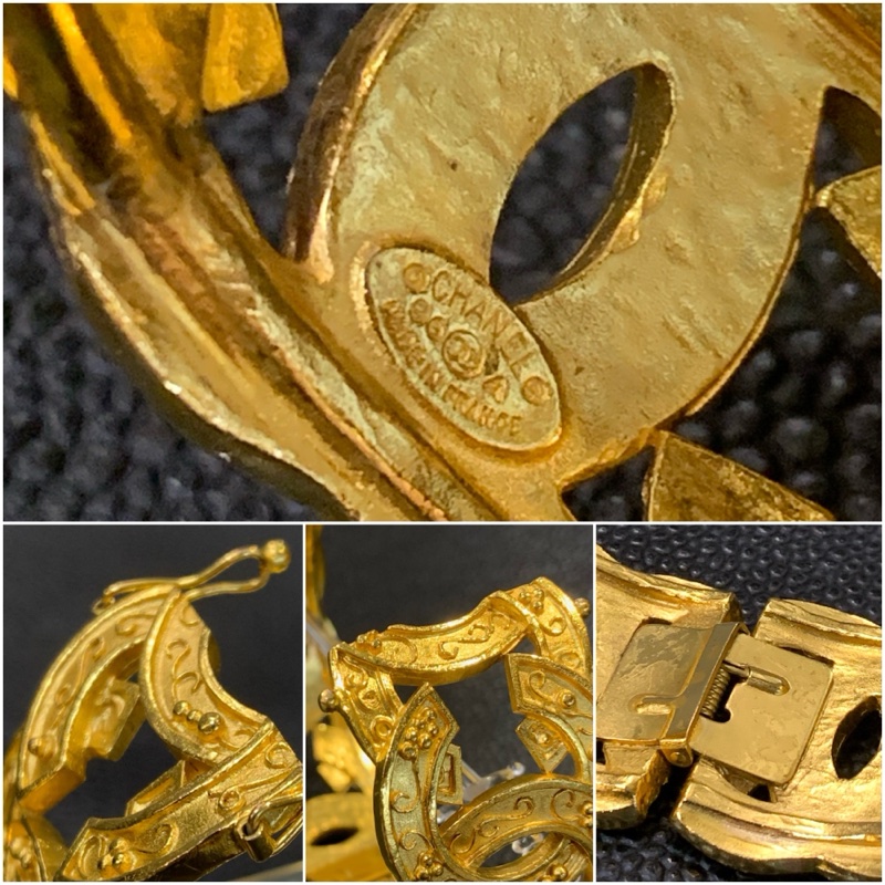 Rare Chanel Vintage Grapevine Motif Cuff Bracelet In 24k Gold-Plate 香奈兒全CC Logo葡萄藤手鐲-5