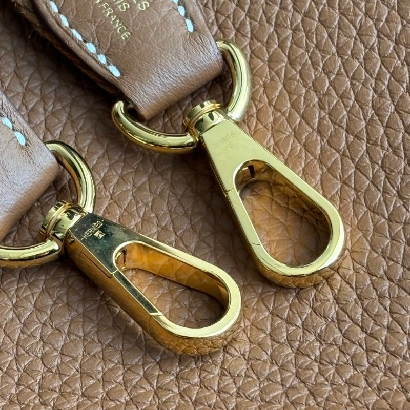 ::Hermès:: Mini Evelyne 16 II 二代金釦金棕 H字樣斜背包-11