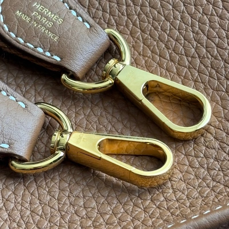 ::Hermès:: Mini Evelyne 16 II 二代金釦金棕 H字樣斜背包-12