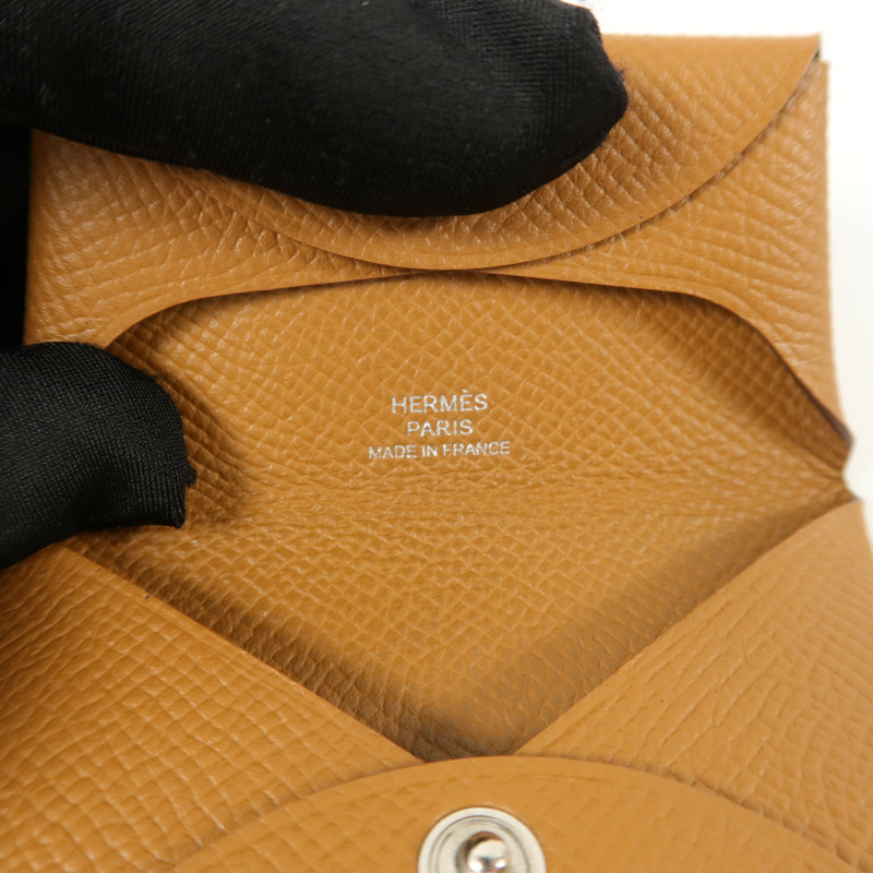HERMES Epsom皮革Bastia零錢包Gold-6