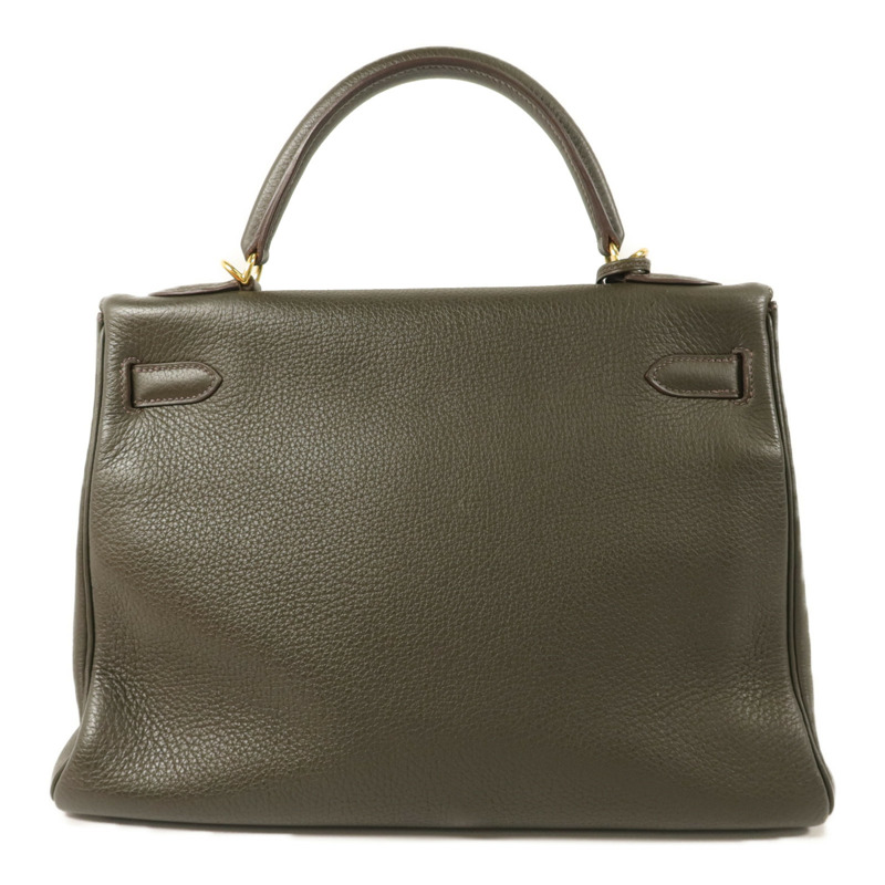 HERMES Clemence皮革Kelly 32手挽袋Vert de Gris-1