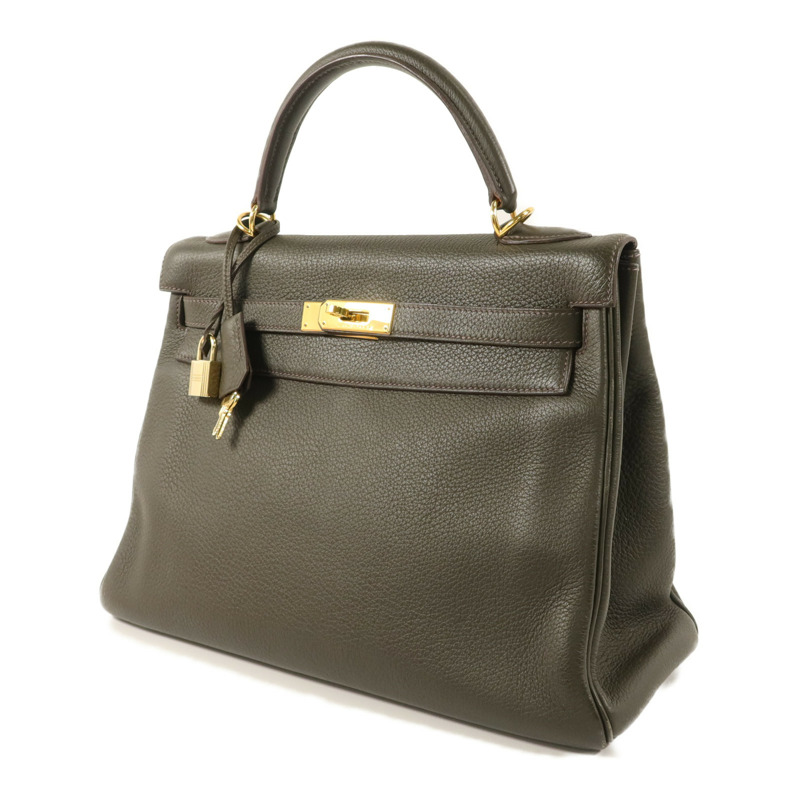 HERMES Clemence皮革Kelly 32手挽袋Vert de Gris-2