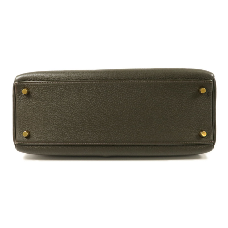 HERMES Clemence皮革Kelly 32手挽袋Vert de Gris-3