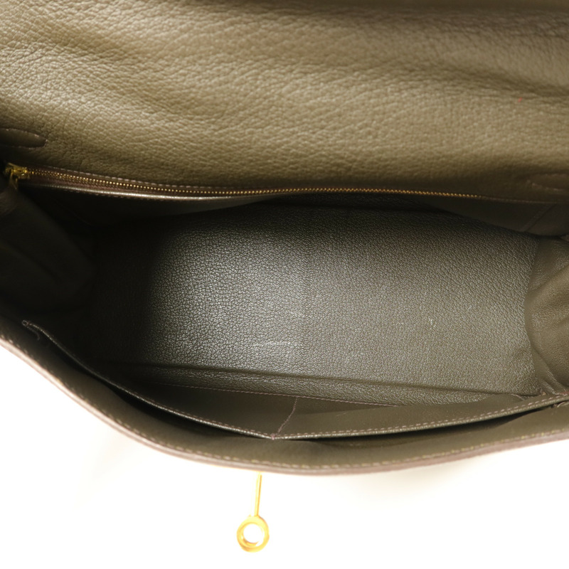 HERMES Clemence皮革Kelly 32手挽袋Vert de Gris-4