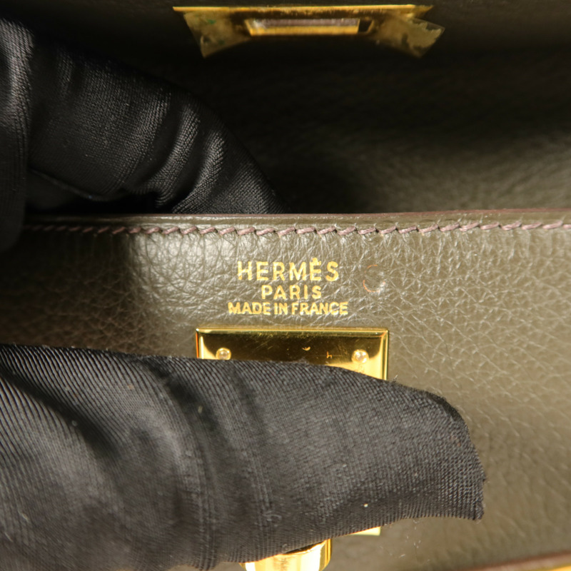 HERMES Clemence皮革Kelly 32手挽袋Vert de Gris-5