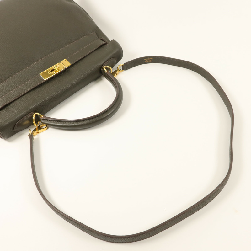HERMES Clemence皮革Kelly 32手挽袋Vert de Gris-7